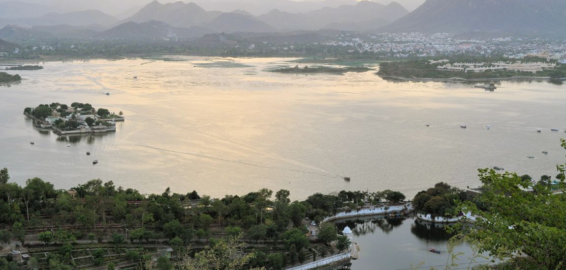 Udaipur Rajasthan during monsoon season with lakes and greenery